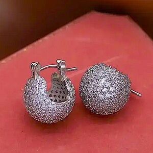 Silver Zircon Ball Earrings Luxury Exquisite White Gold Plated